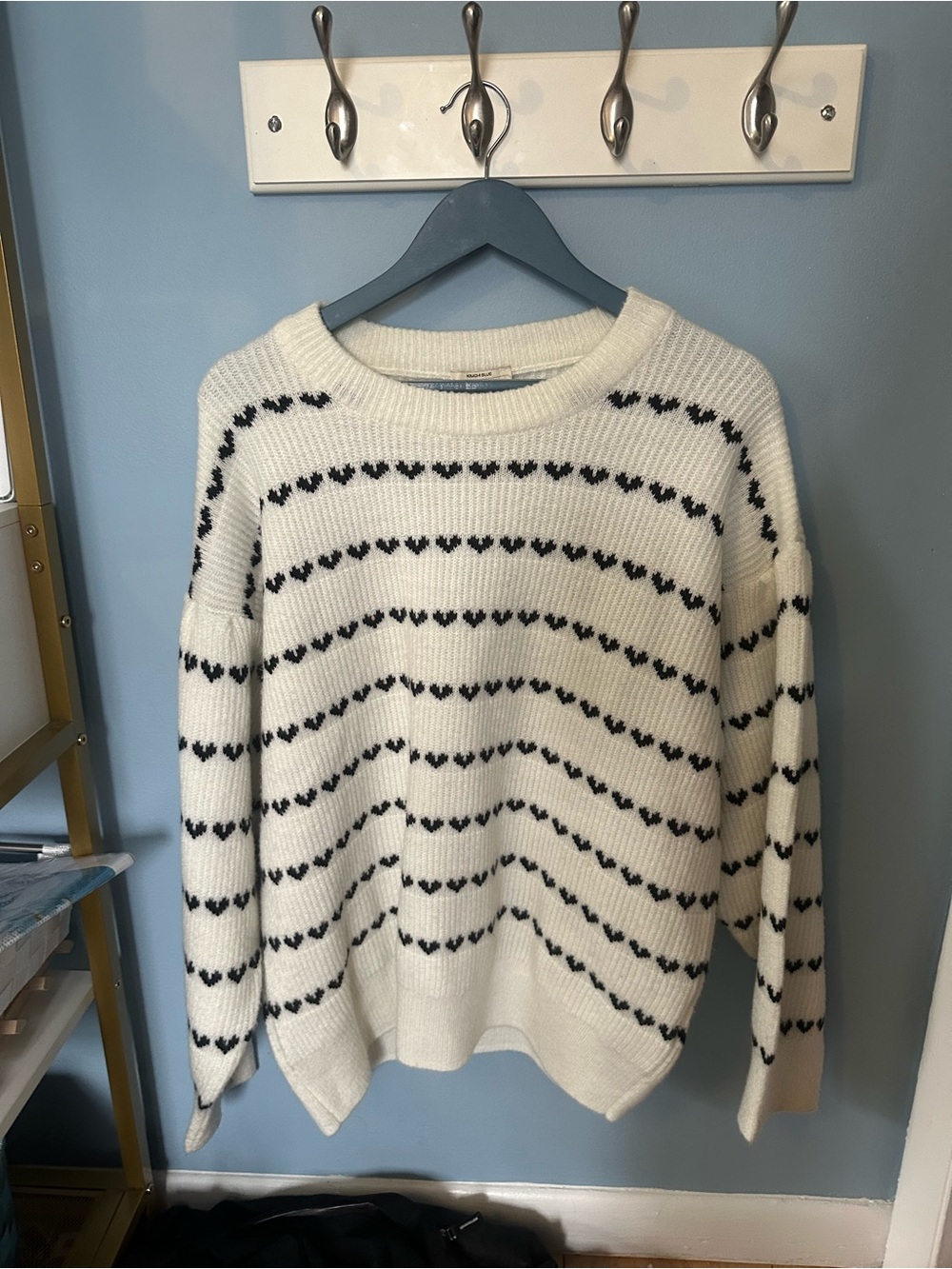 Kimchi Blue Cream Sweater with Black Heart Stripes